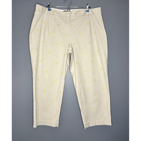 Talbots Pants Womens 18W Beige Lemon Embroidered Chino Ankle Cropped Heritage - Picture 2 of 15